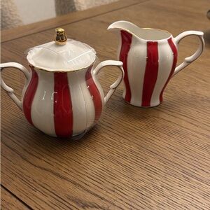 ✨BRAND NEW✨ Red Striped Cream & Sugar Set